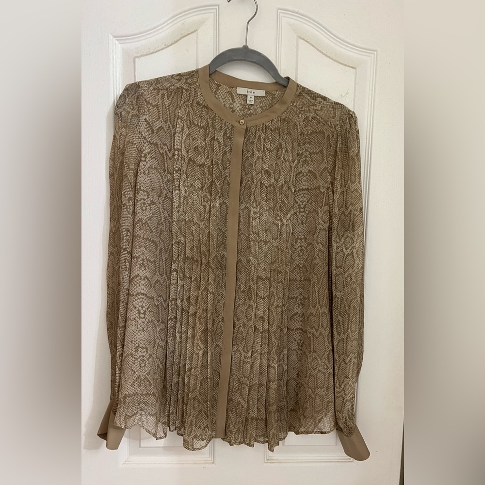 100% Silk Elegant Brown Snake Print Women's button down blouse